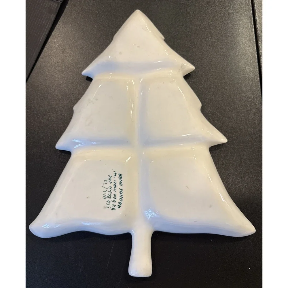 Vintage‎ Handpainted Ceramic Christmas Tree Divided Serving Tray Dish Italy